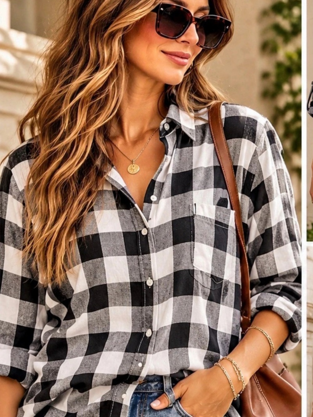Maeve Anthropologie L Black White Buffalo Check Oversized Button Down Shirt
